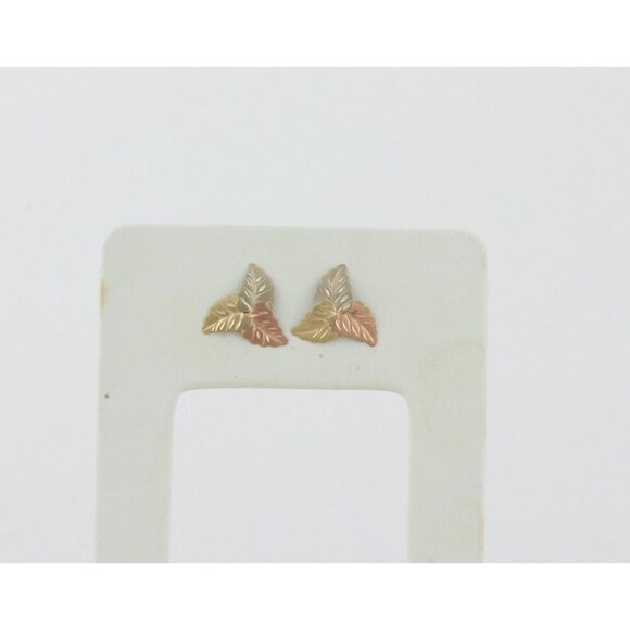 14k Yellow Gold Rose Gold White Gold Leaf Earrings Stud Post Earrings 1/2" - Picture 7 of 11